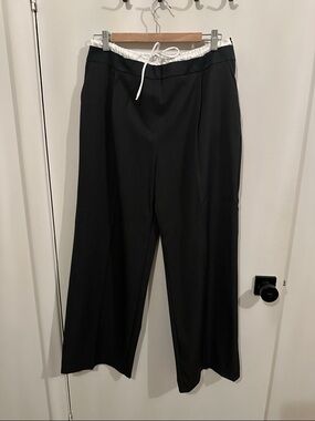 Zara Dark Grey Wide-Leg Trousers with White Drawstring Waist